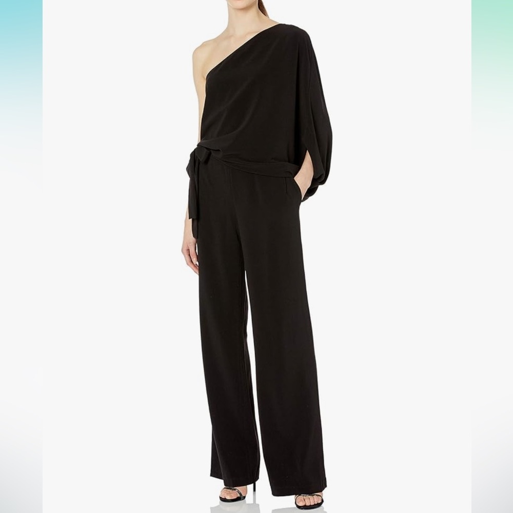 NWT Halston Heritage Black One Shoulder Jumpsuit Size 0